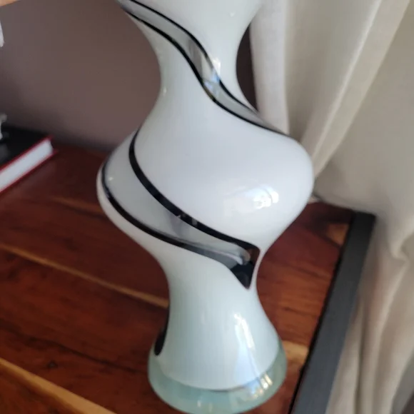 Large White and Black Swirl Glass Vase Black Clear Glass White 16.5" Tall Approx - Picture 3 of 14
